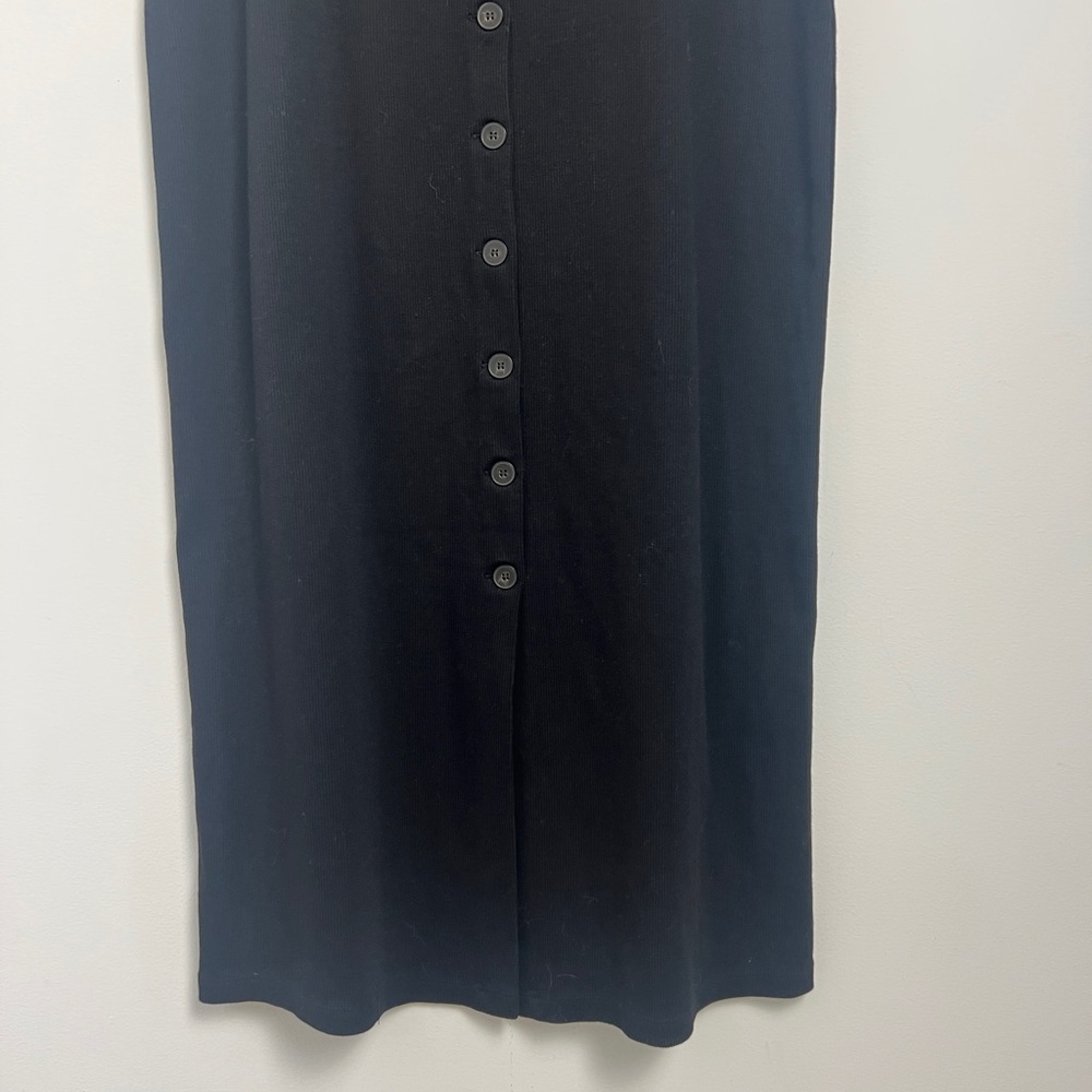 Sezane Size XL Black Fabiola Sleeveless Cotton Ribbed Button Front Midi Dress - Picture 9 of 13